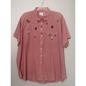 Vintage Women's Ladybug Short Sleeve Button Up Shirt Colorful & Fun - Size 3XL